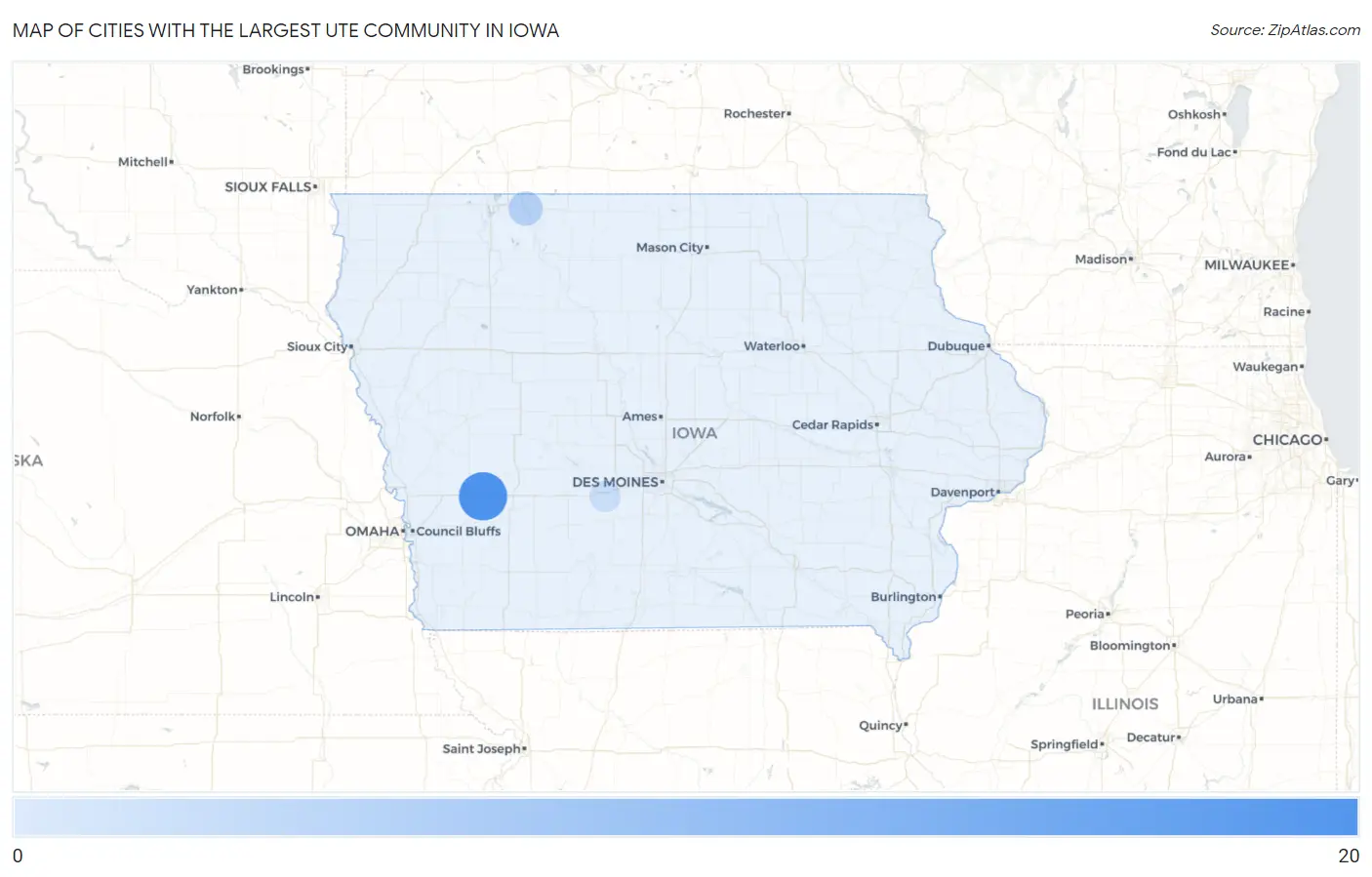 Cities with the Largest Ute Community in Iowa Map