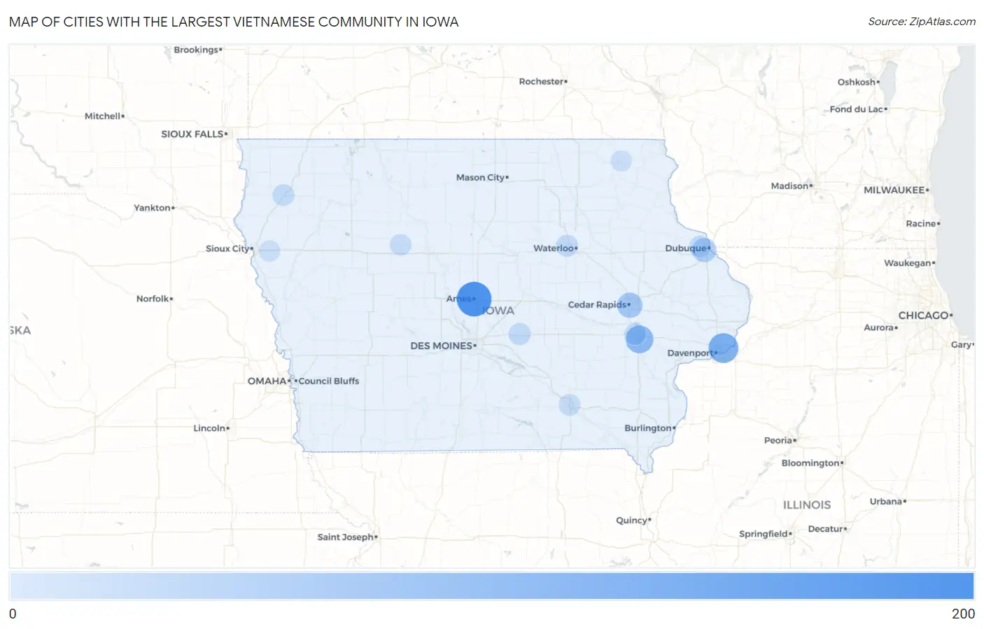Cities with the Largest Vietnamese Community in Iowa Map