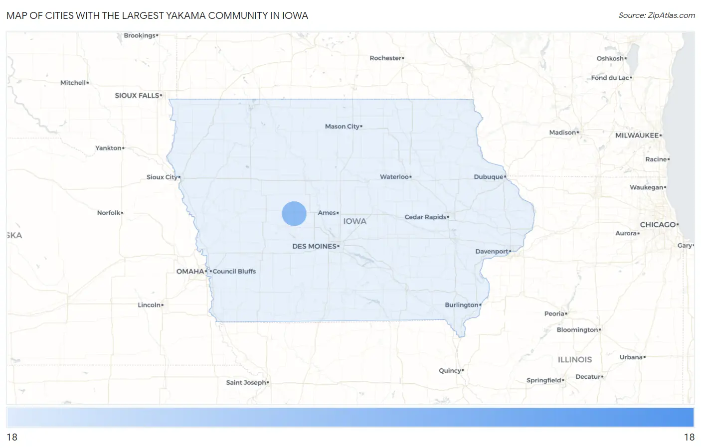 Cities with the Largest Yakama Community in Iowa Map