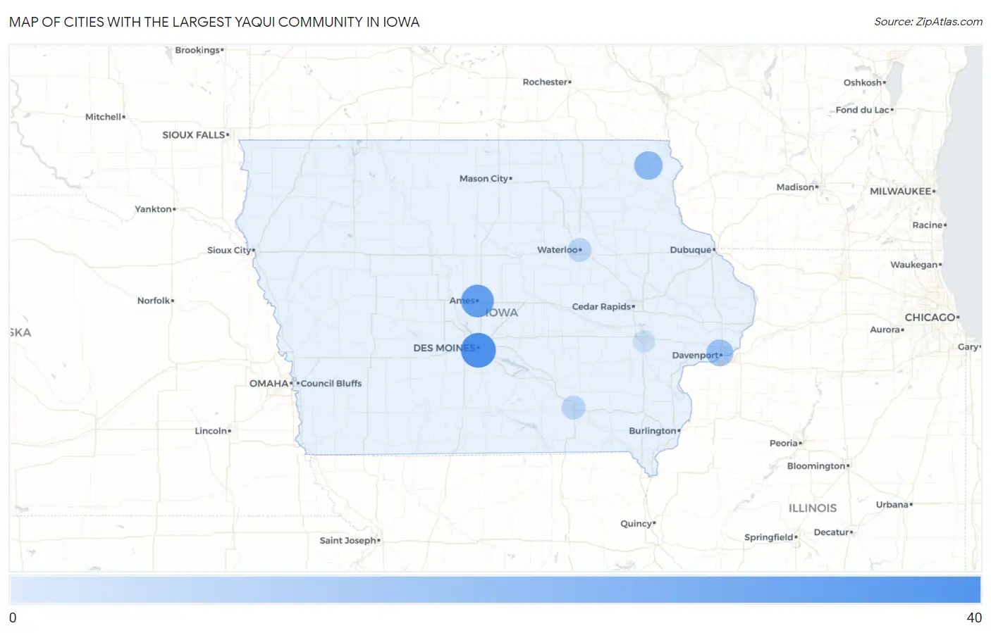 Cities with the Largest Yaqui Community in Iowa Map