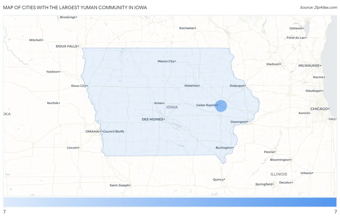 Cities with the Largest Yuman Community in Iowa Map