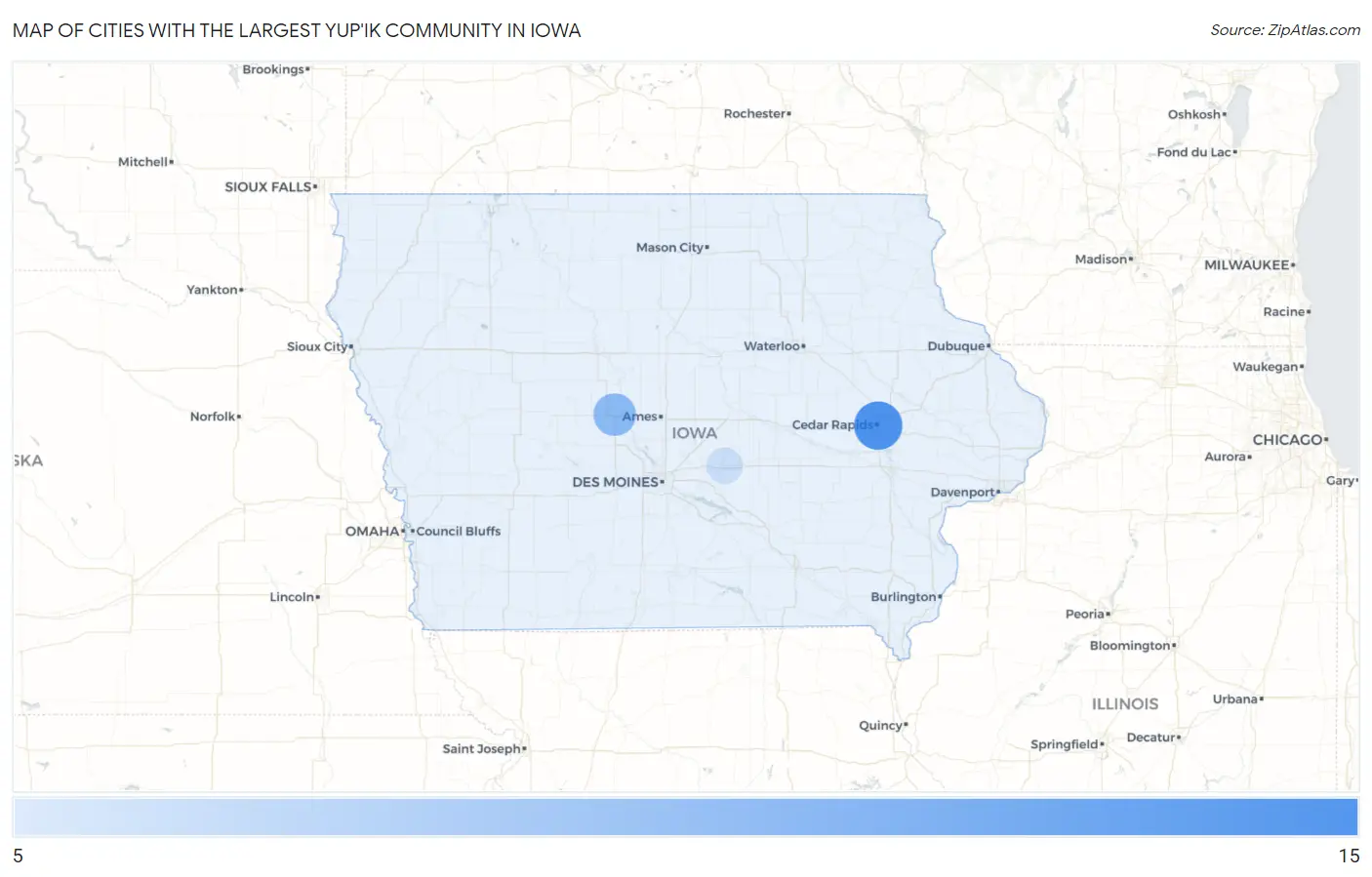 Cities with the Largest Yup'ik Community in Iowa Map