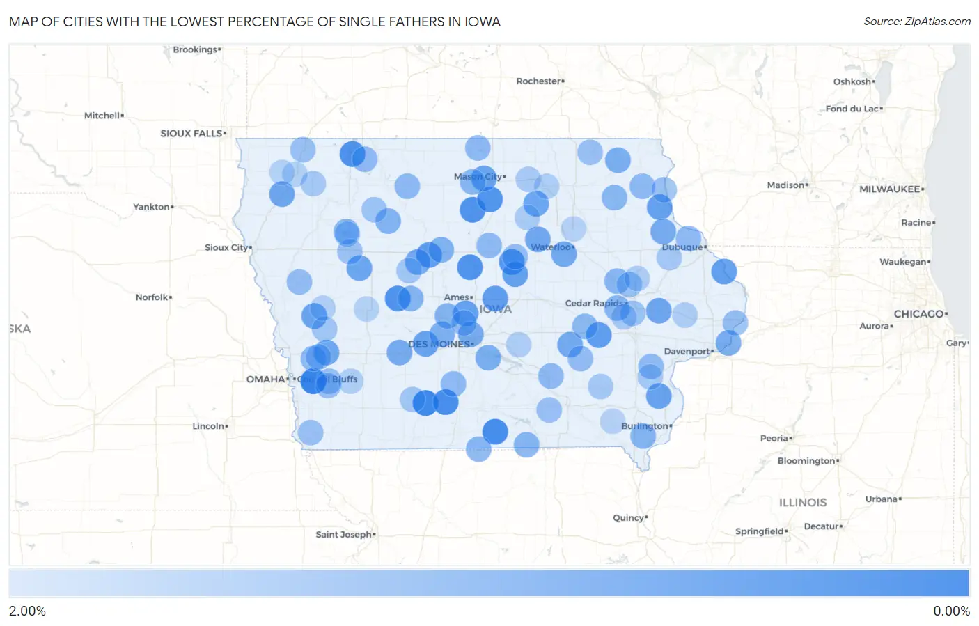 Cities with the Lowest Percentage of Single Fathers in Iowa Map
