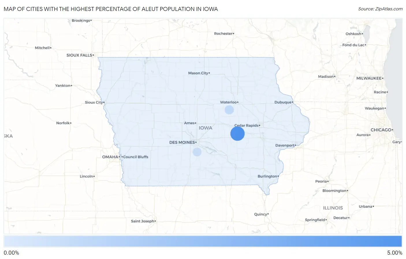 Cities with the Highest Percentage of Aleut Population in Iowa Map