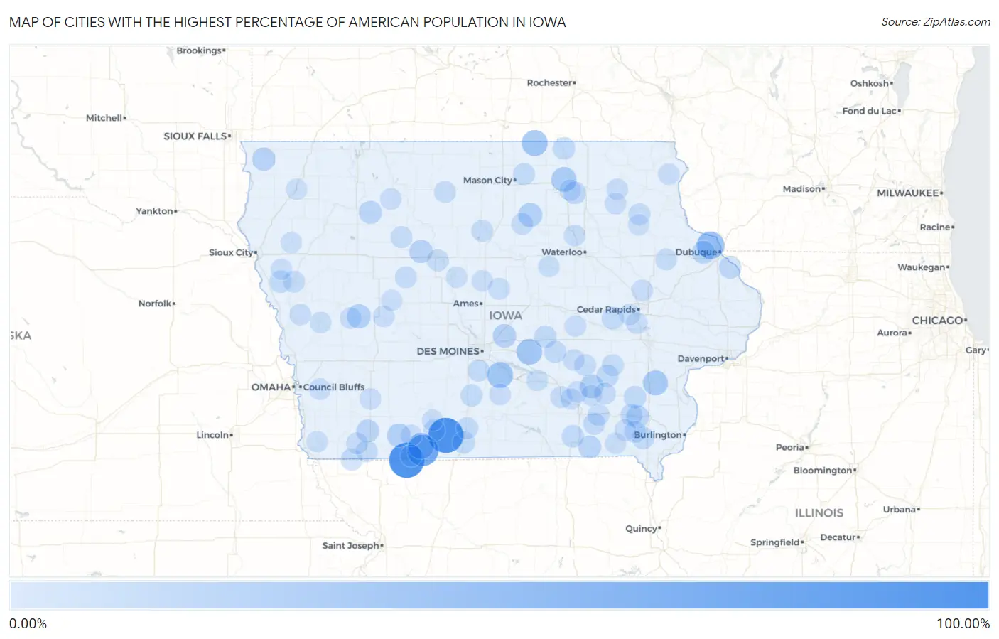 Cities with the Highest Percentage of American Population in Iowa Map