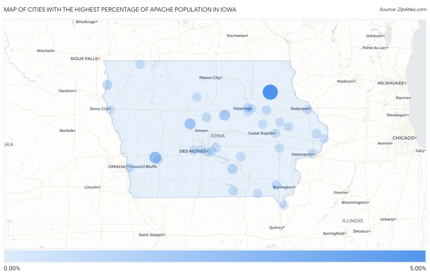 Cities with the Highest Percentage of Apache Population in Iowa Map