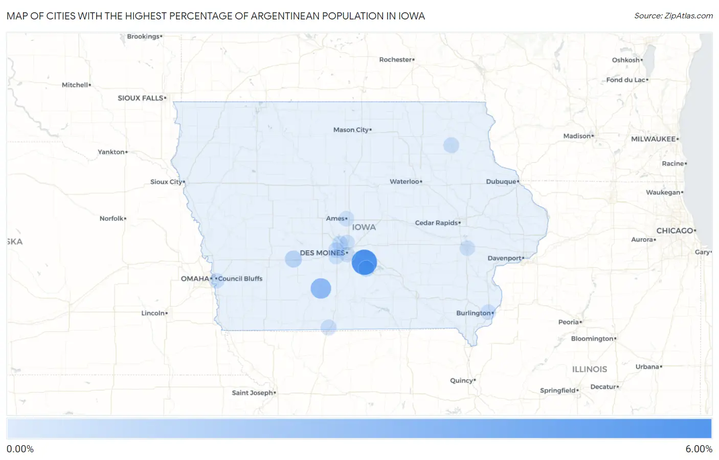 Cities with the Highest Percentage of Argentinean Population in Iowa Map