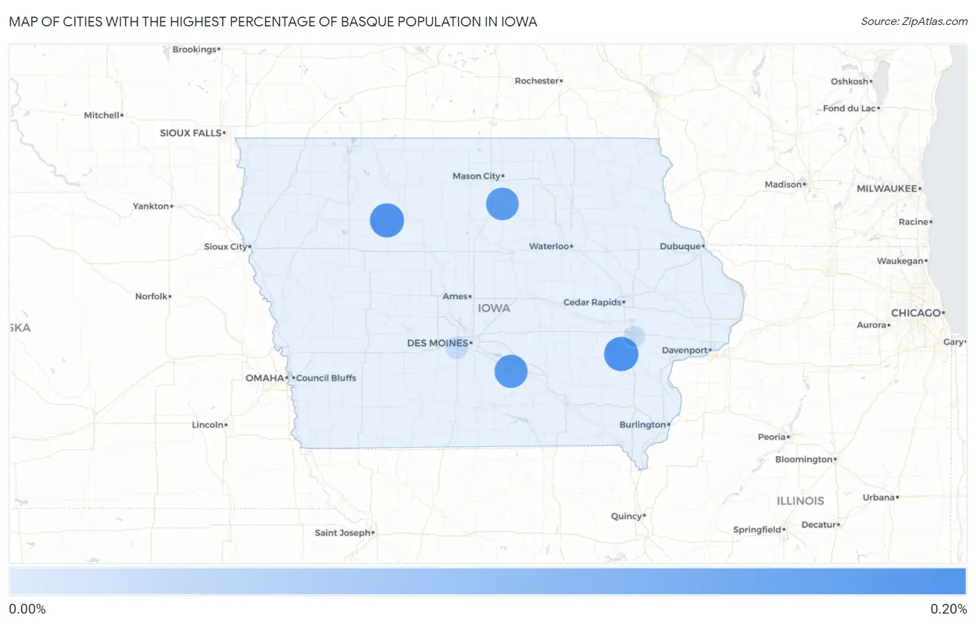 Cities with the Highest Percentage of Basque Population in Iowa Map