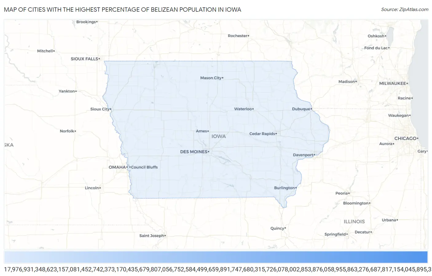 Cities with the Highest Percentage of Belizean Population in Iowa Map