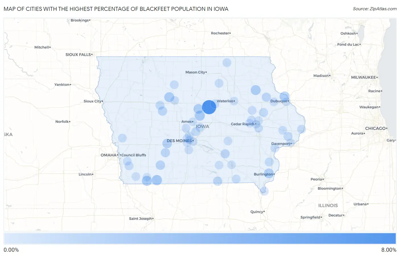 Cities with the Highest Percentage of Blackfeet Population in Iowa Map