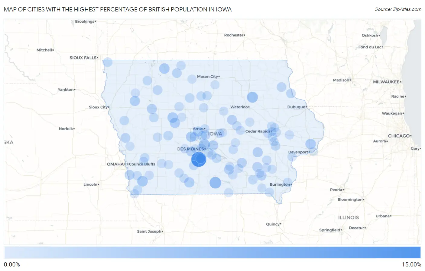Cities with the Highest Percentage of British Population in Iowa Map