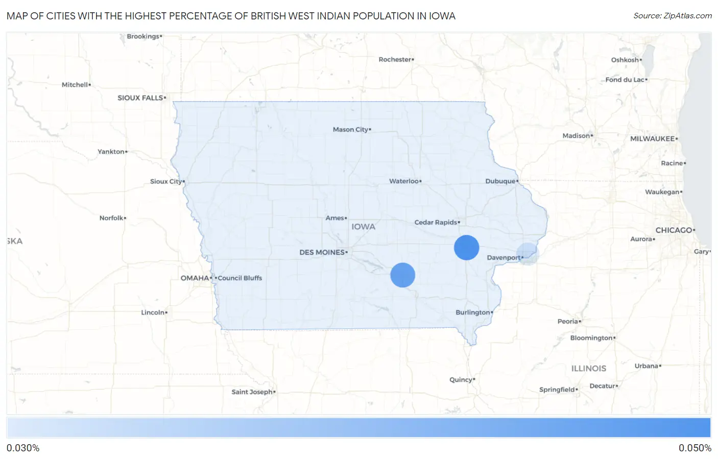 Cities with the Highest Percentage of British West Indian Population in Iowa Map