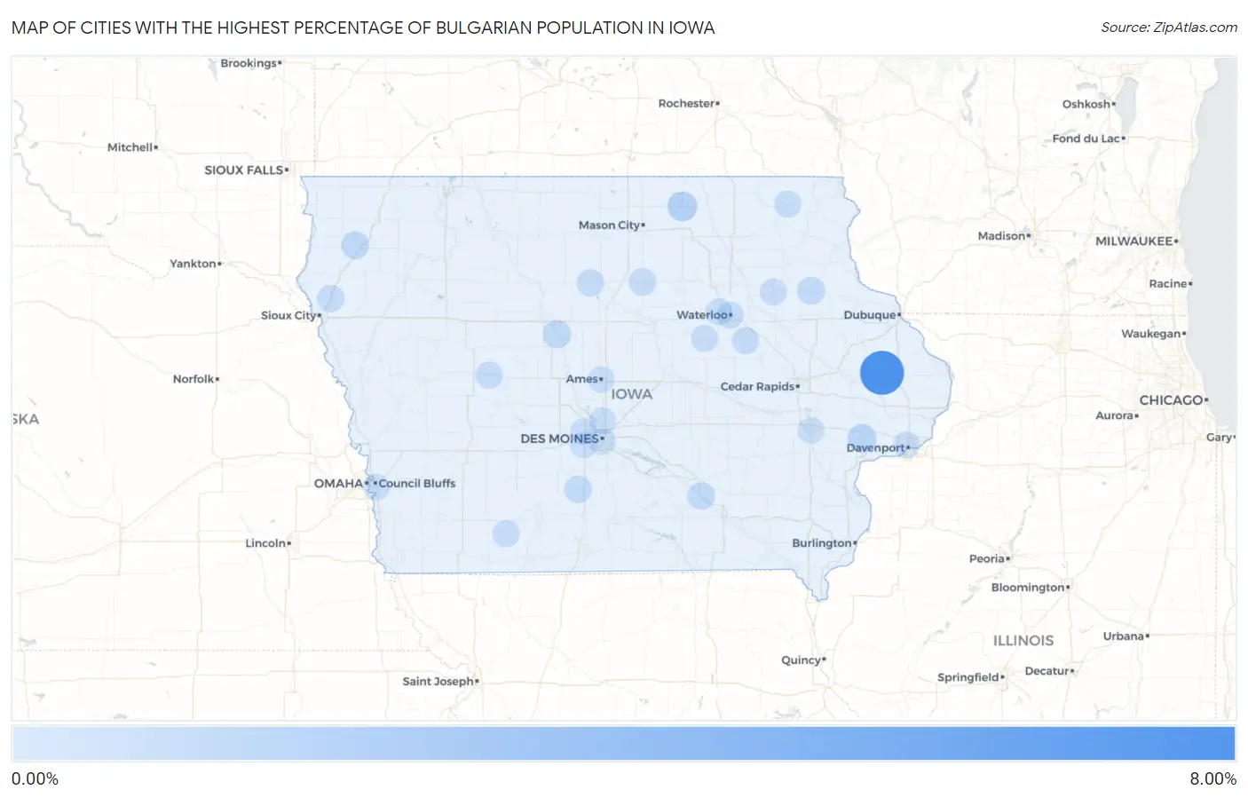 Cities with the Highest Percentage of Bulgarian Population in Iowa Map