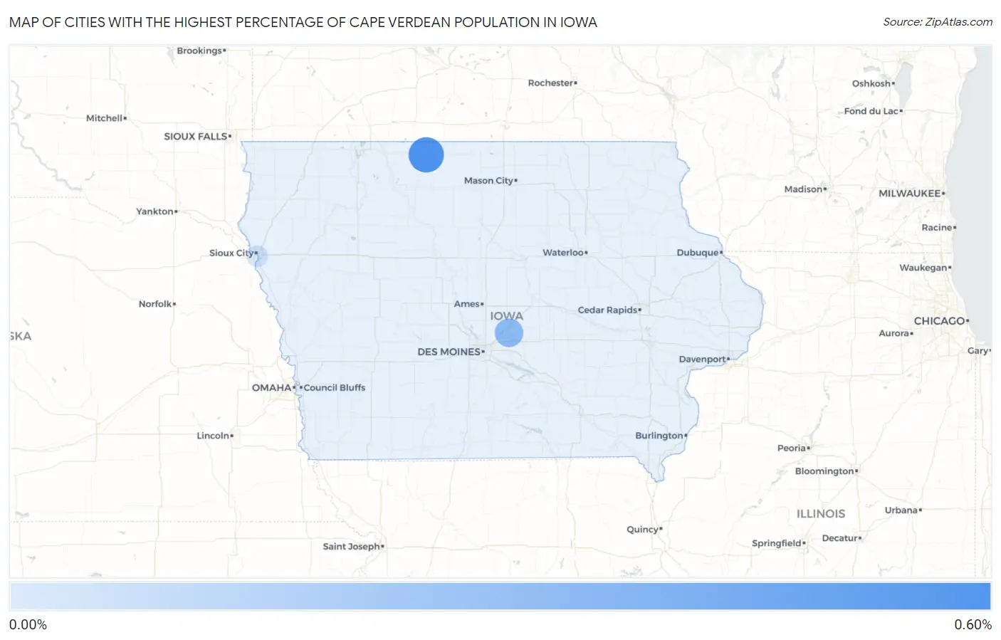 Cities with the Highest Percentage of Cape Verdean Population in Iowa Map