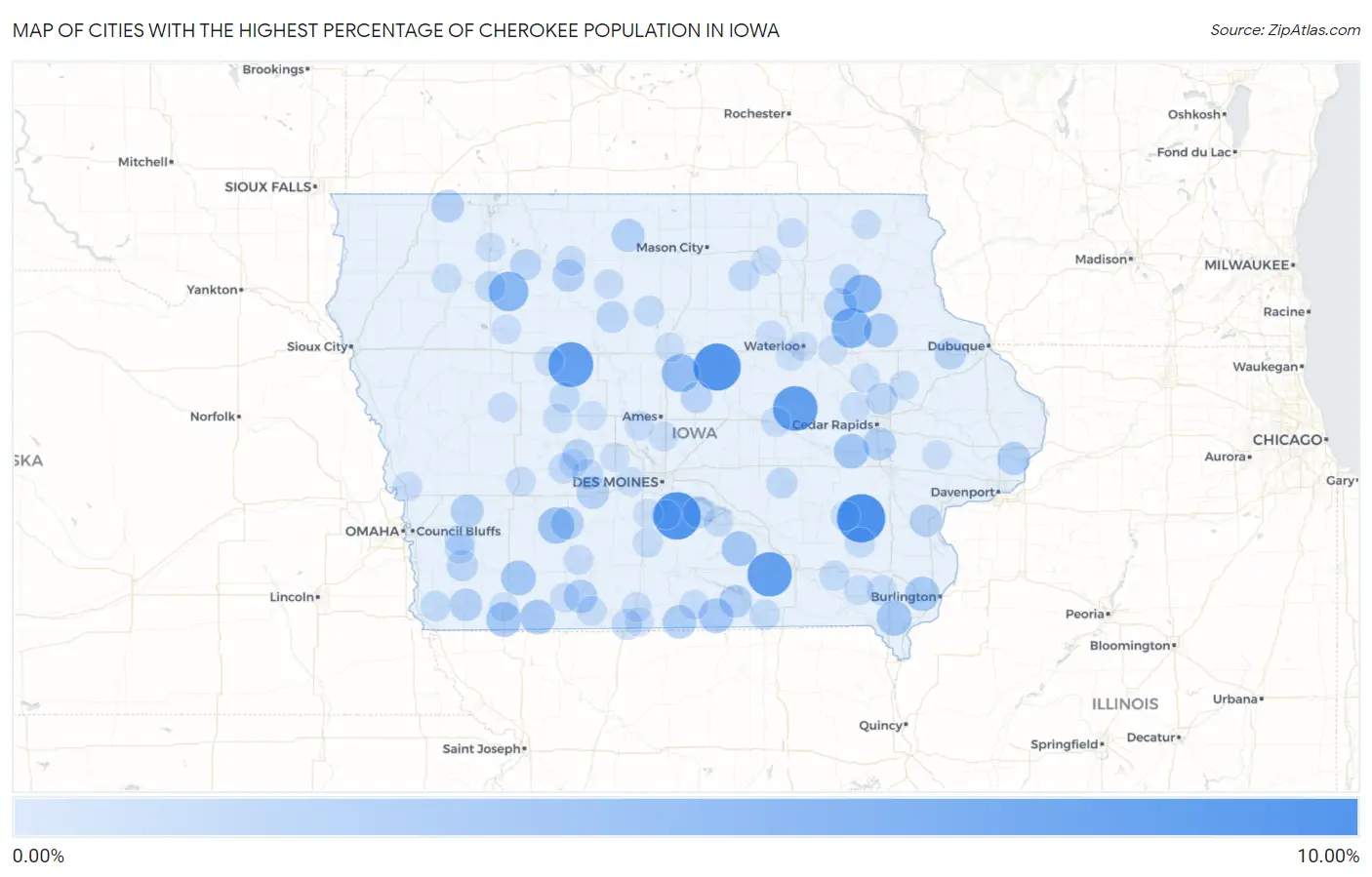 Cities with the Highest Percentage of Cherokee Population in Iowa Map