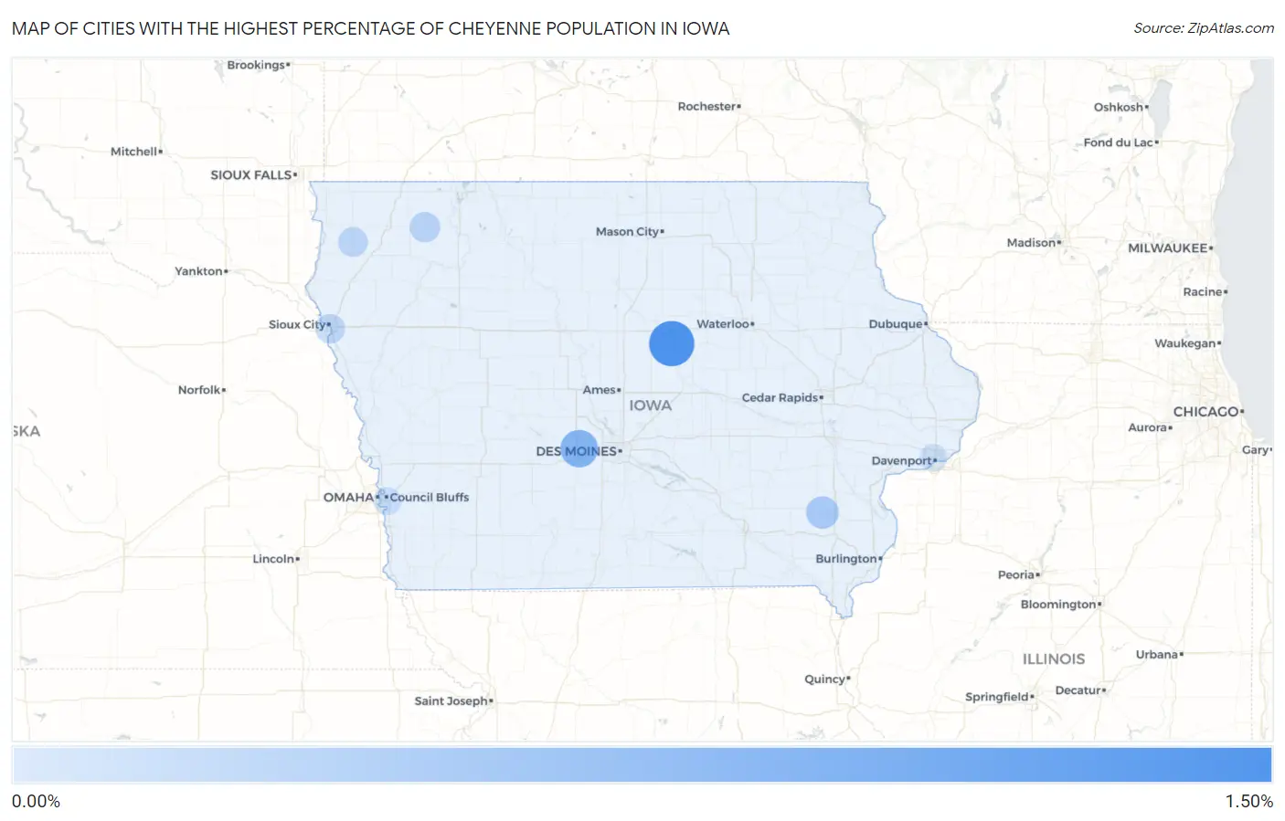 Cities with the Highest Percentage of Cheyenne Population in Iowa Map