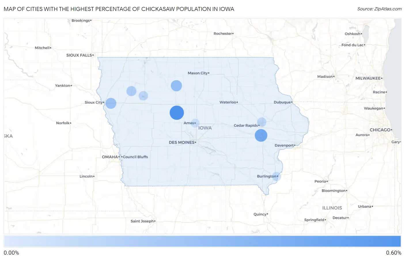 Cities with the Highest Percentage of Chickasaw Population in Iowa Map