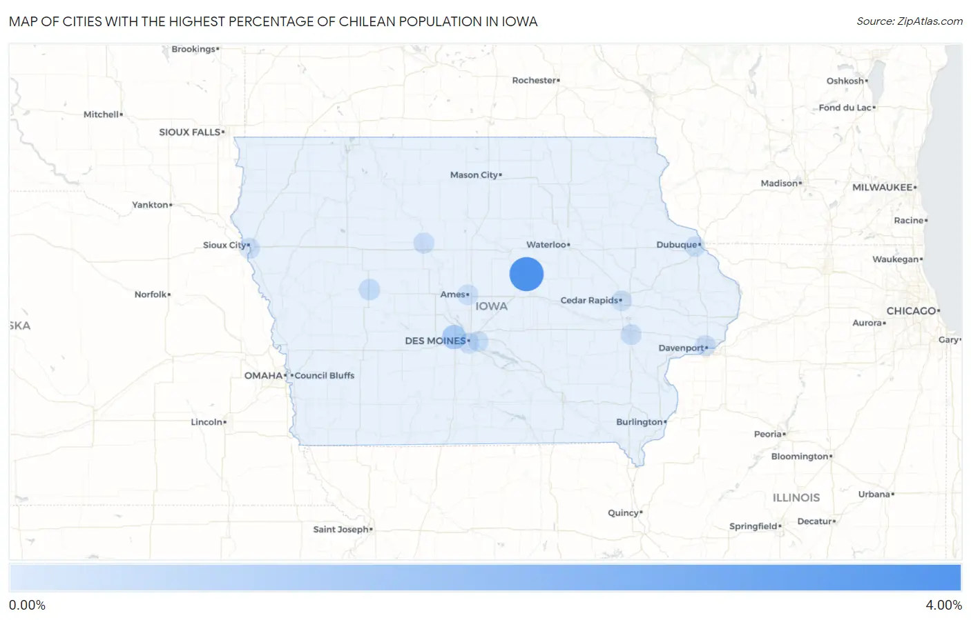 Cities with the Highest Percentage of Chilean Population in Iowa Map