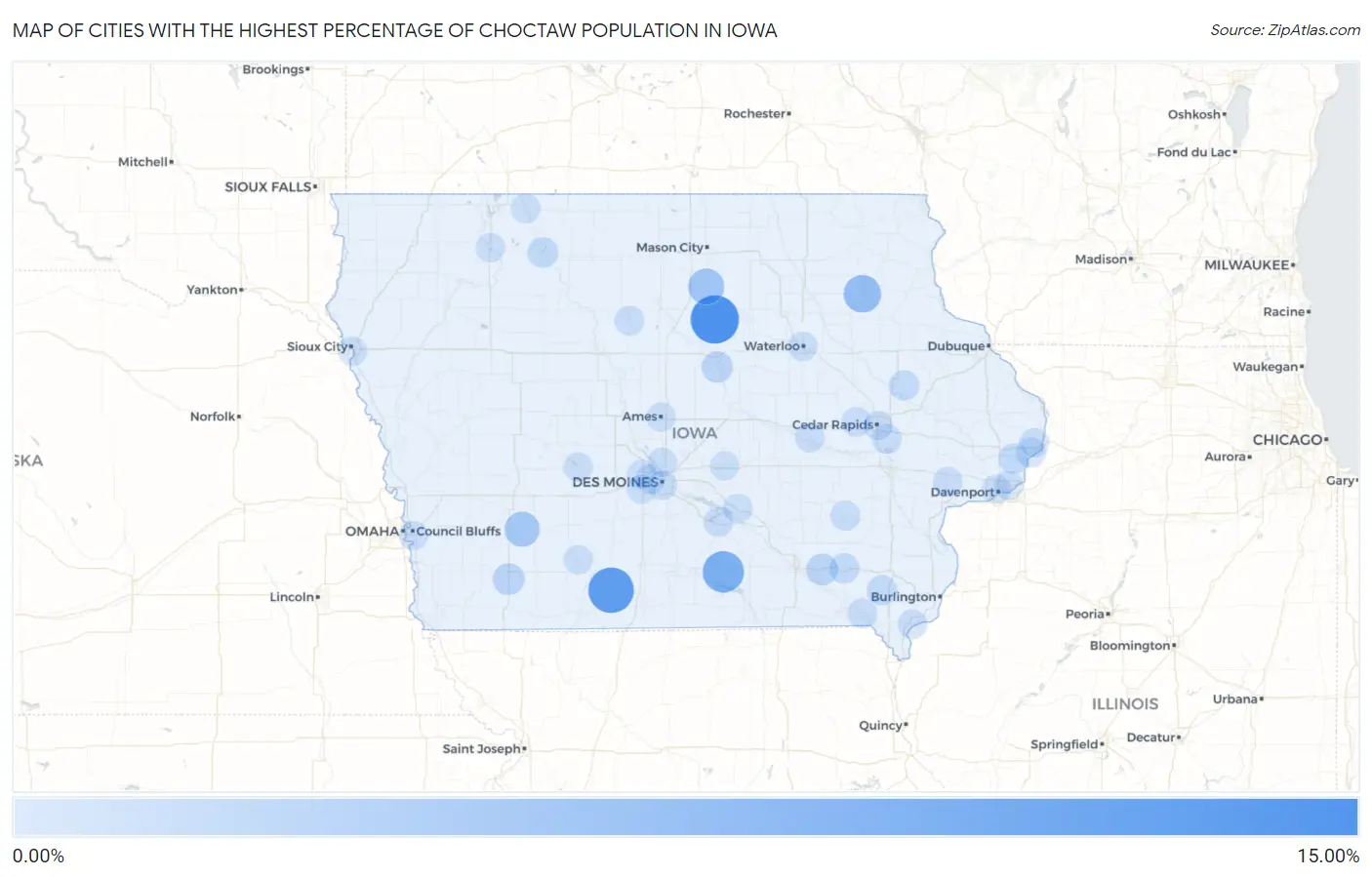 Cities with the Highest Percentage of Choctaw Population in Iowa Map