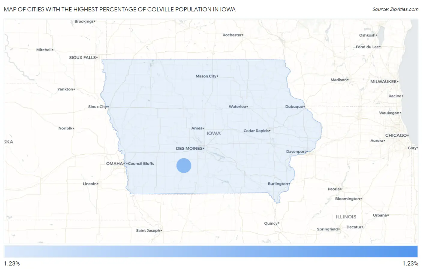 Cities with the Highest Percentage of Colville Population in Iowa Map