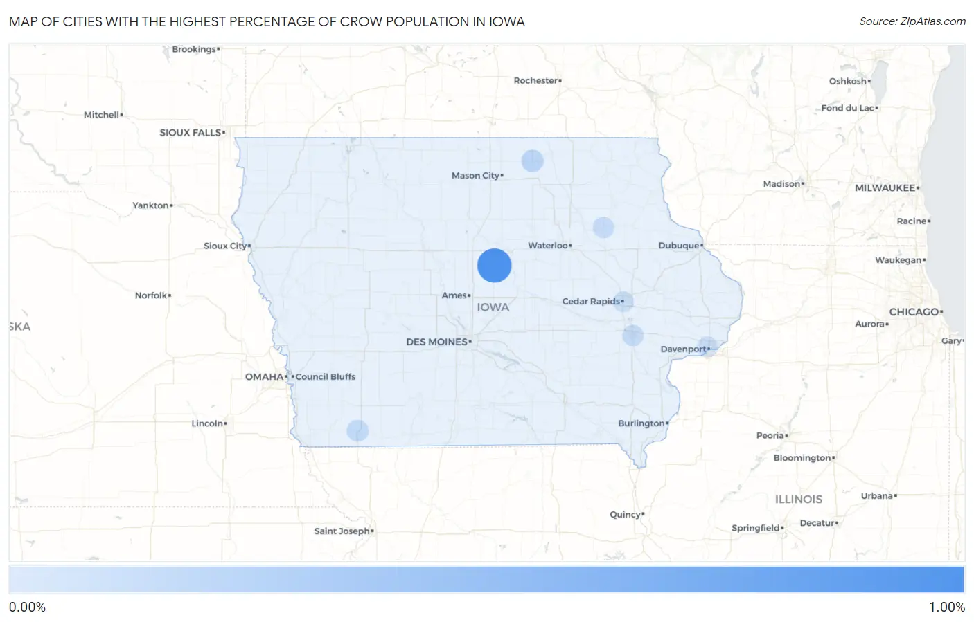Cities with the Highest Percentage of Crow Population in Iowa Map