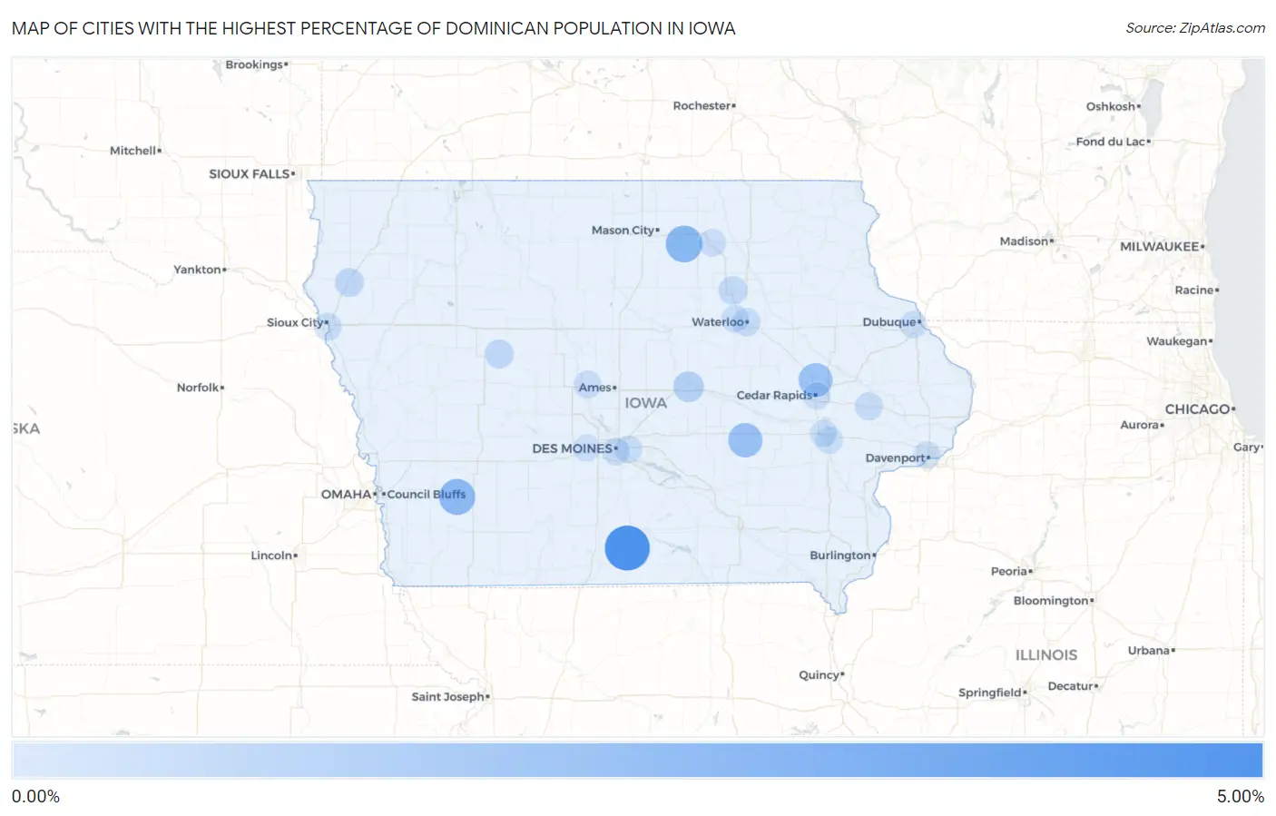 Cities with the Highest Percentage of Dominican Population in Iowa Map