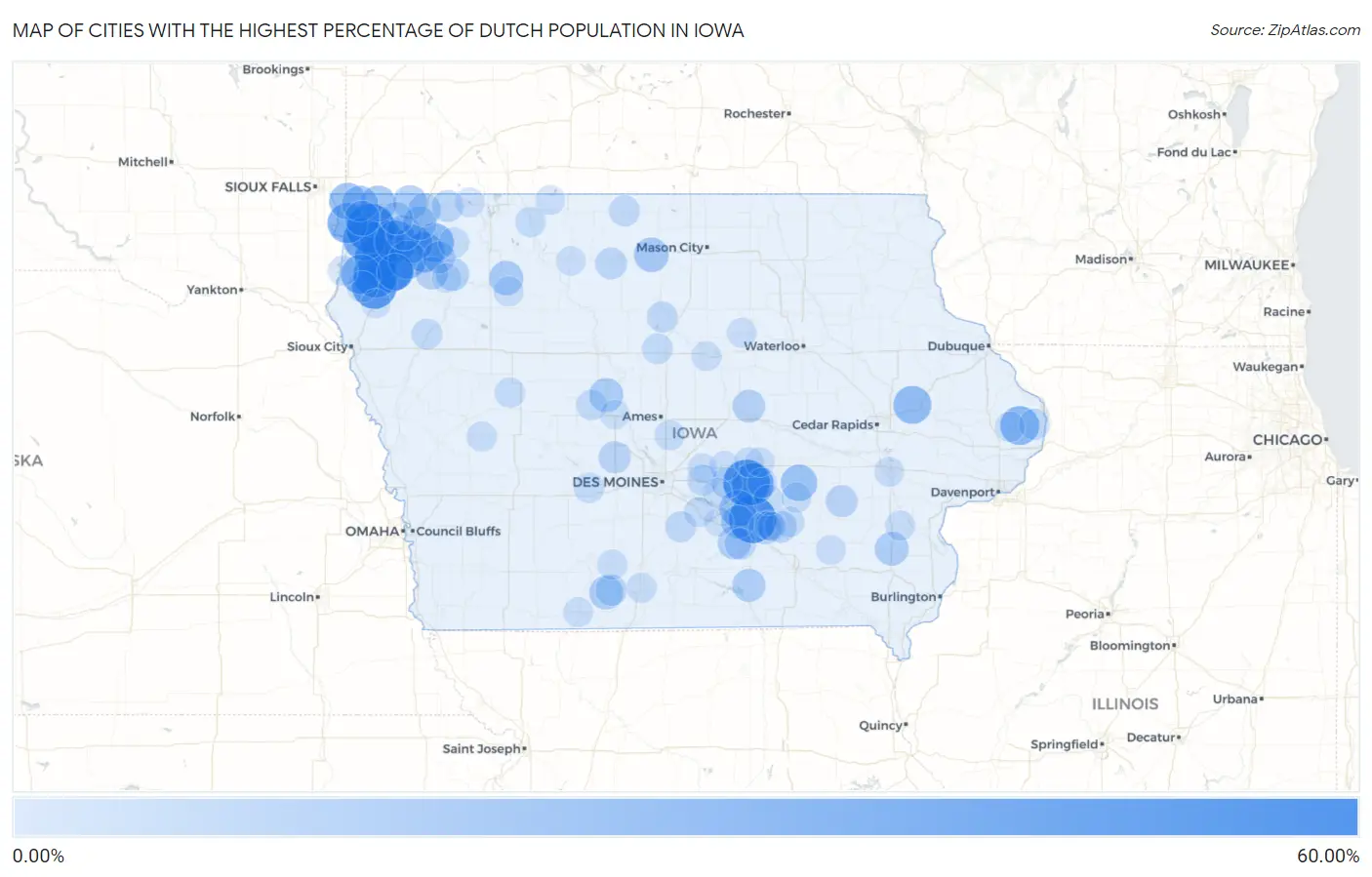 Cities with the Highest Percentage of Dutch Population in Iowa Map