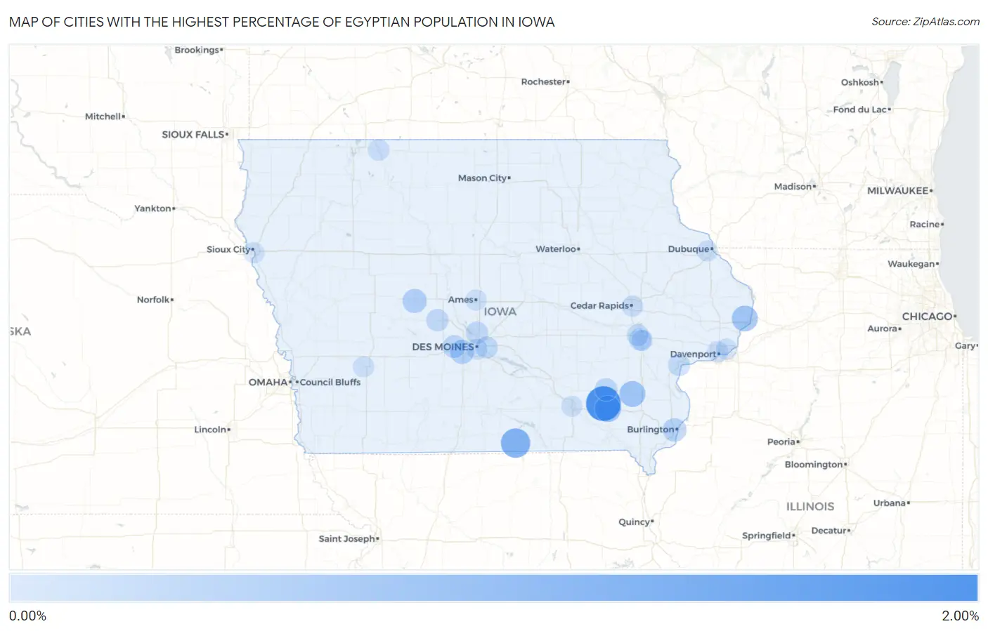 Cities with the Highest Percentage of Egyptian Population in Iowa Map