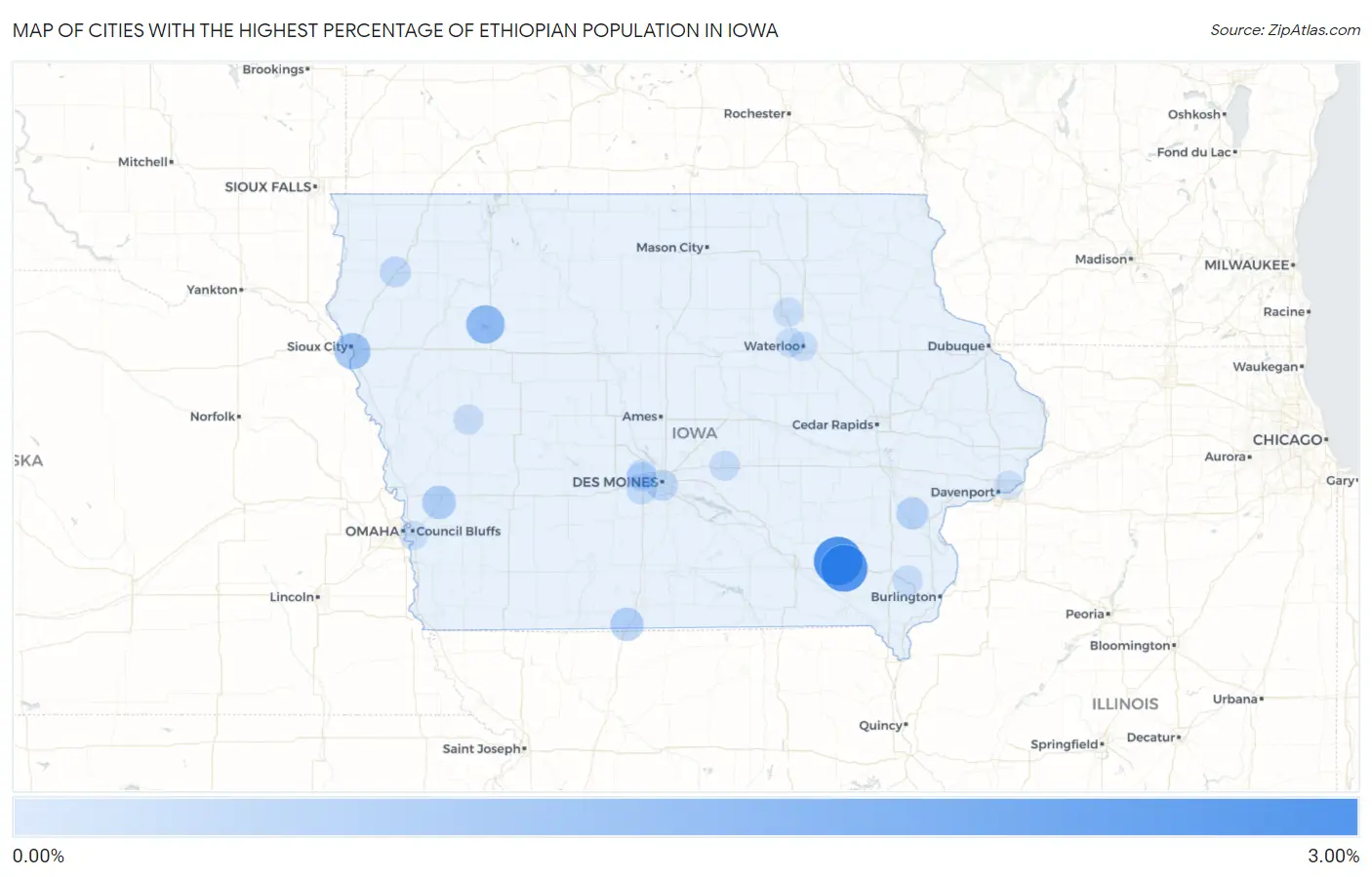 Cities with the Highest Percentage of Ethiopian Population in Iowa Map