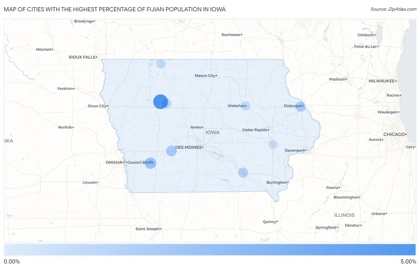 Cities with the Highest Percentage of Fijian Population in Iowa Map