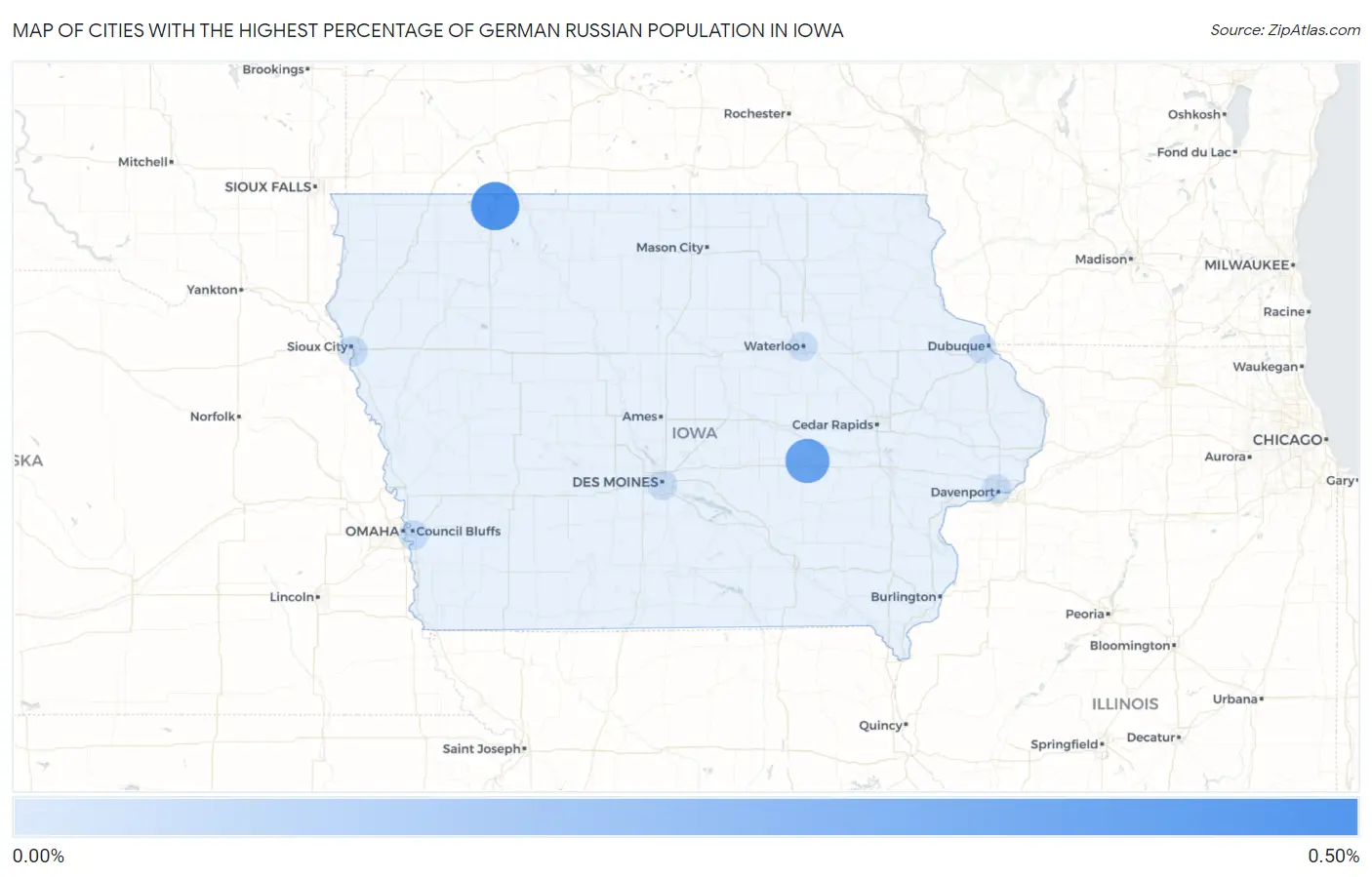 Cities with the Highest Percentage of German Russian Population in Iowa Map