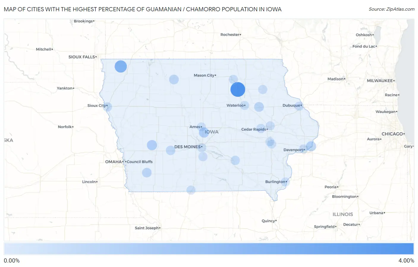Cities with the Highest Percentage of Guamanian / Chamorro Population in Iowa Map