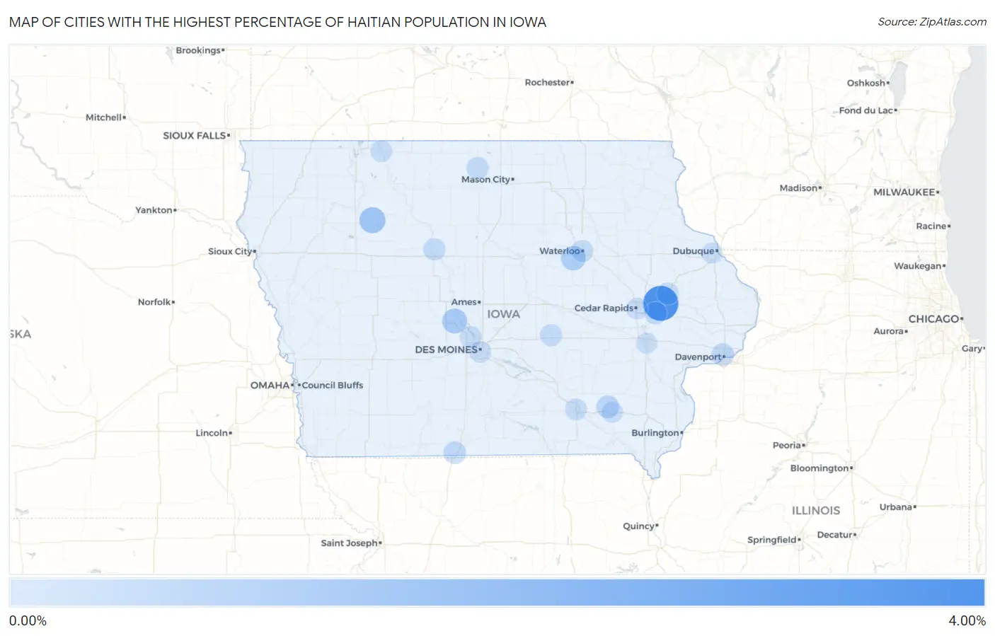 Cities with the Highest Percentage of Haitian Population in Iowa Map