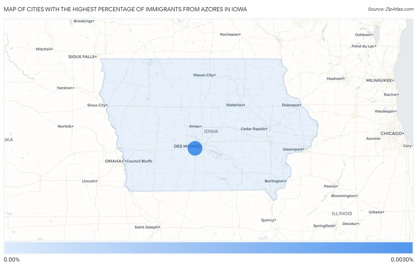 Cities with the Highest Percentage of Immigrants from Azores in Iowa Map