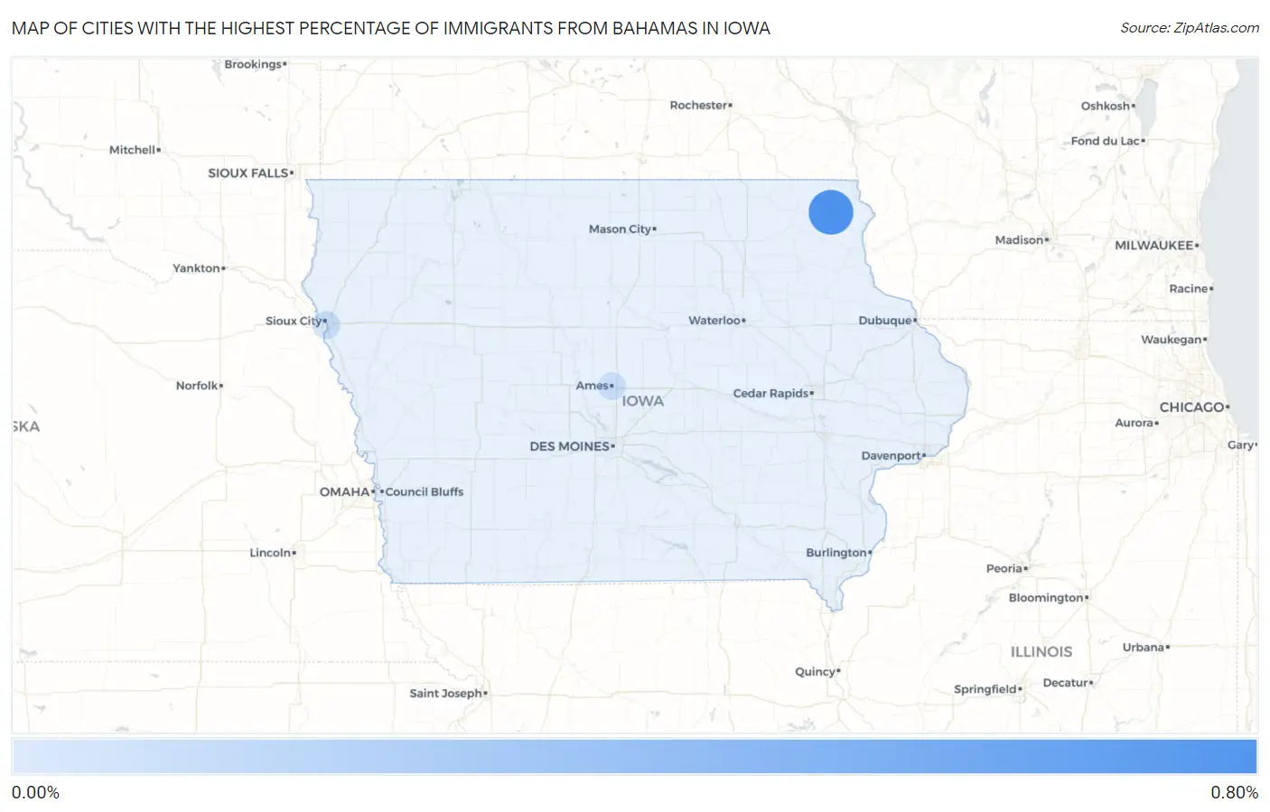 Cities with the Highest Percentage of Immigrants from Bahamas in Iowa Map