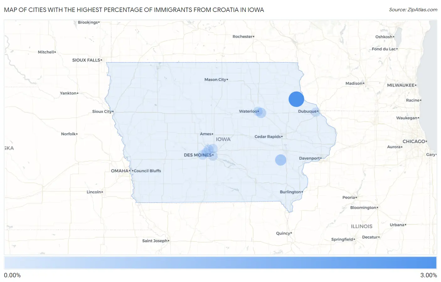 Cities with the Highest Percentage of Immigrants from Croatia in Iowa Map