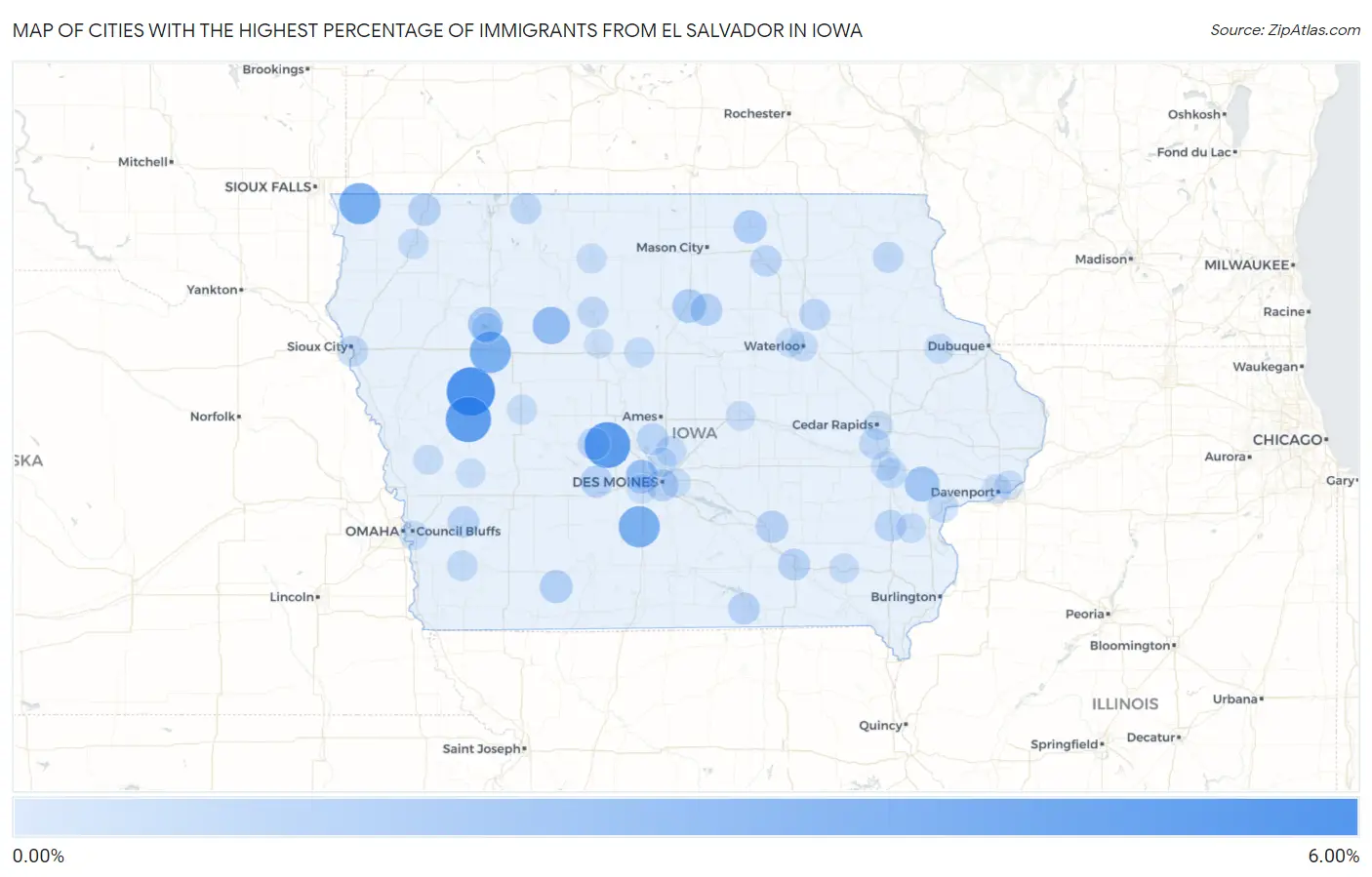 Cities with the Highest Percentage of Immigrants from El Salvador in Iowa Map