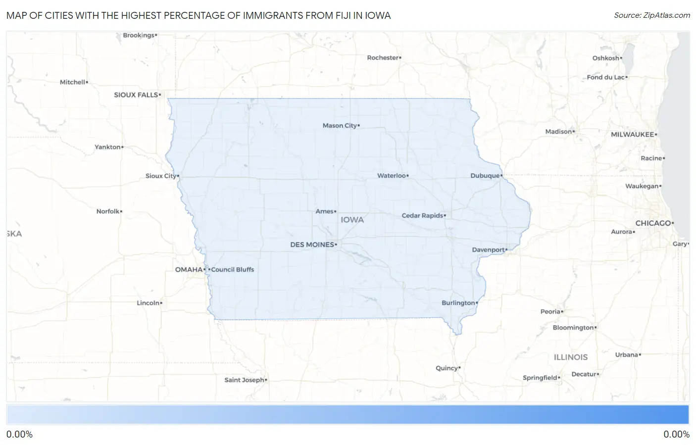 Cities with the Highest Percentage of Immigrants from Fiji in Iowa Map