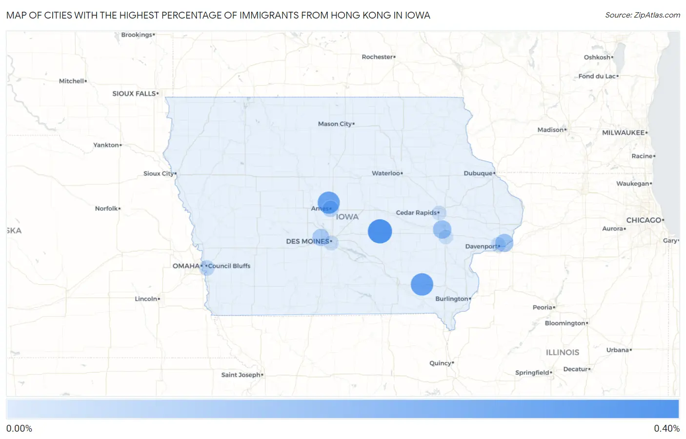 Cities with the Highest Percentage of Immigrants from Hong Kong in Iowa Map