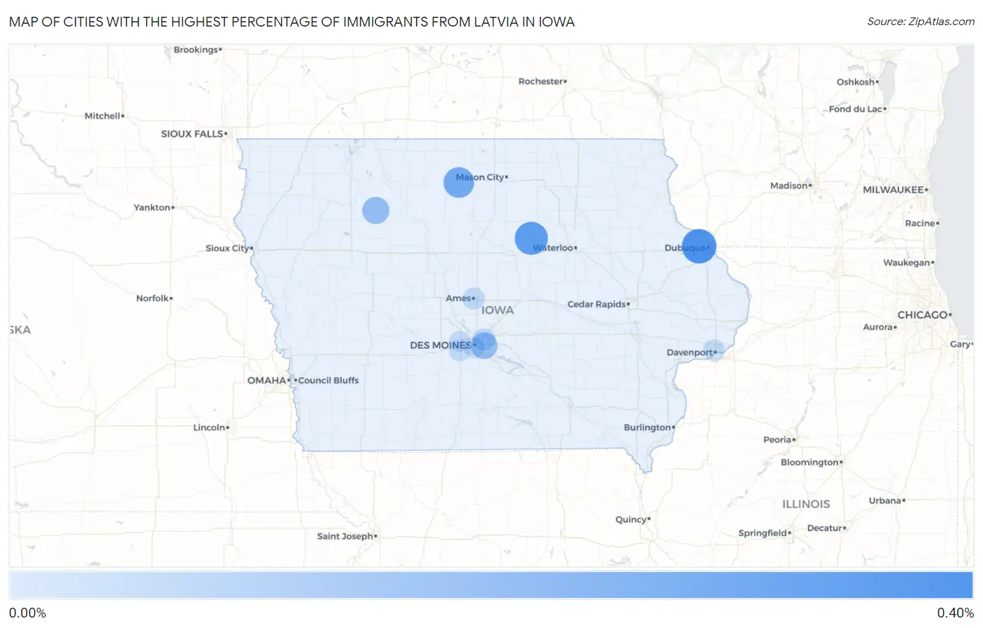 Cities with the Highest Percentage of Immigrants from Latvia in Iowa Map