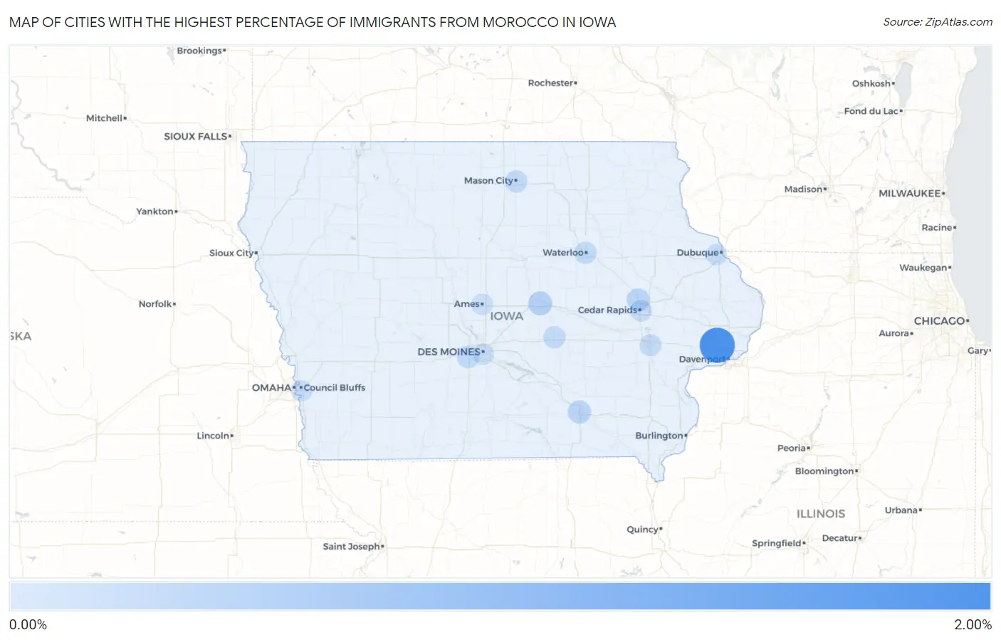 Cities with the Highest Percentage of Immigrants from Morocco in Iowa Map