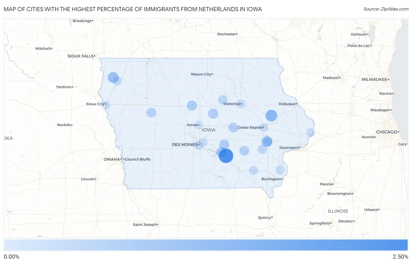 Cities with the Highest Percentage of Immigrants from Netherlands in Iowa Map
