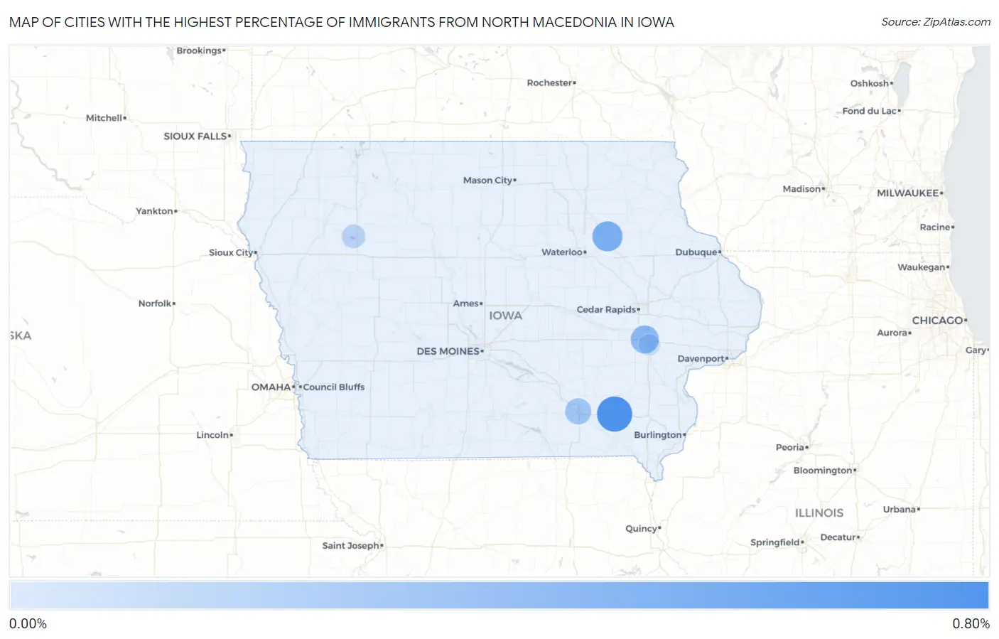 Cities with the Highest Percentage of Immigrants from North Macedonia in Iowa Map