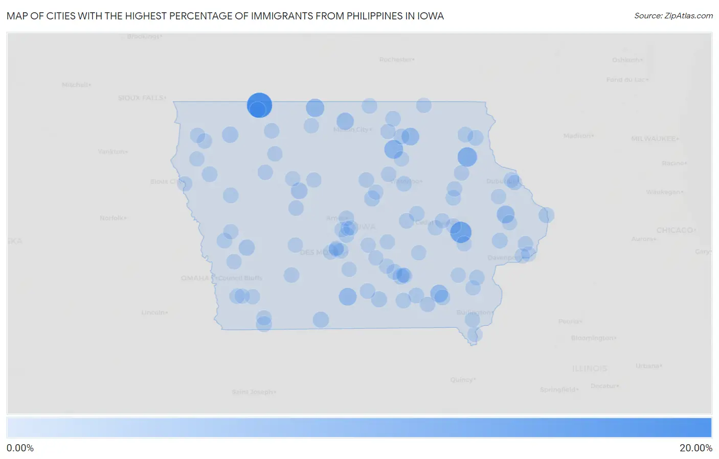 Cities with the Highest Percentage of Immigrants from Philippines in Iowa Map