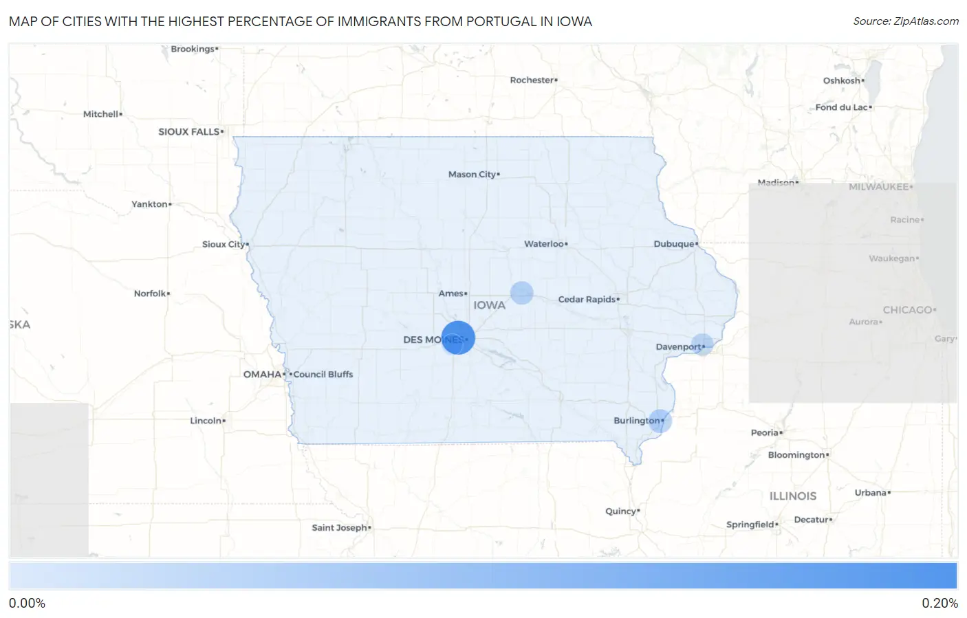 Cities with the Highest Percentage of Immigrants from Portugal in Iowa Map