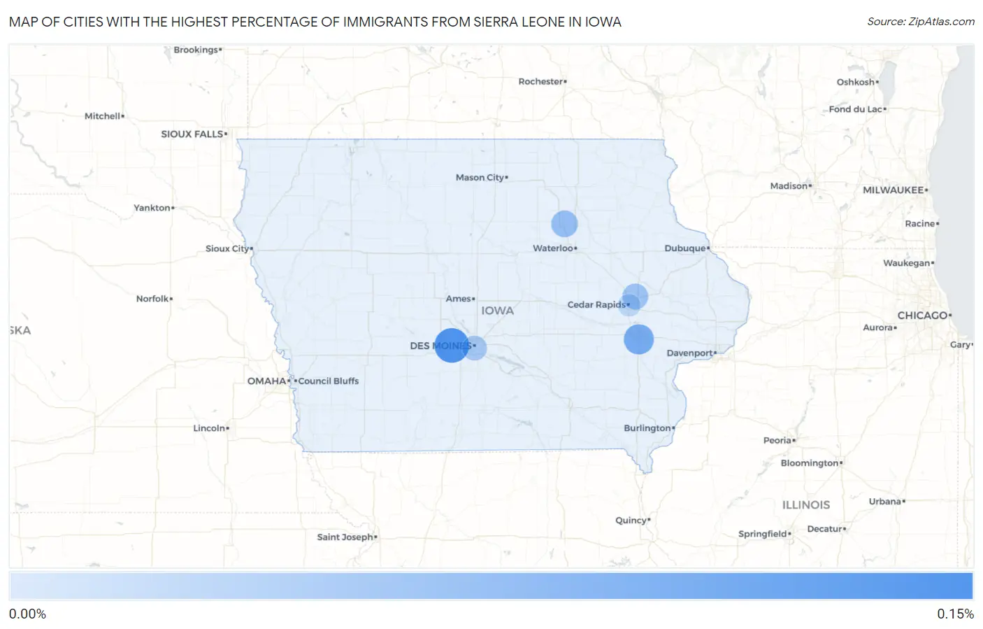 Cities with the Highest Percentage of Immigrants from Sierra Leone in Iowa Map