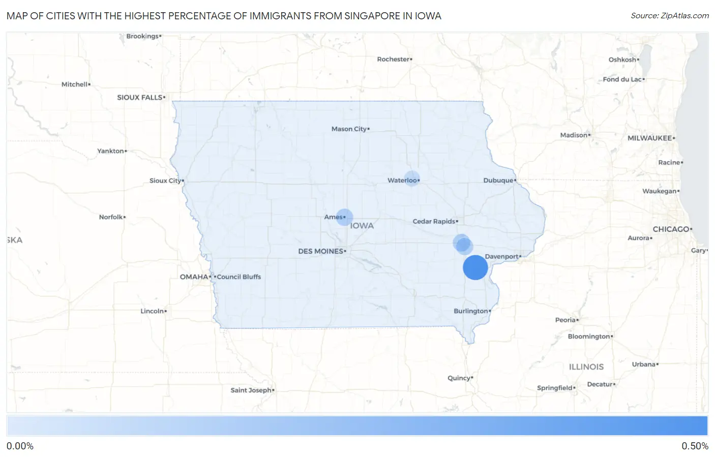 Cities with the Highest Percentage of Immigrants from Singapore in Iowa Map