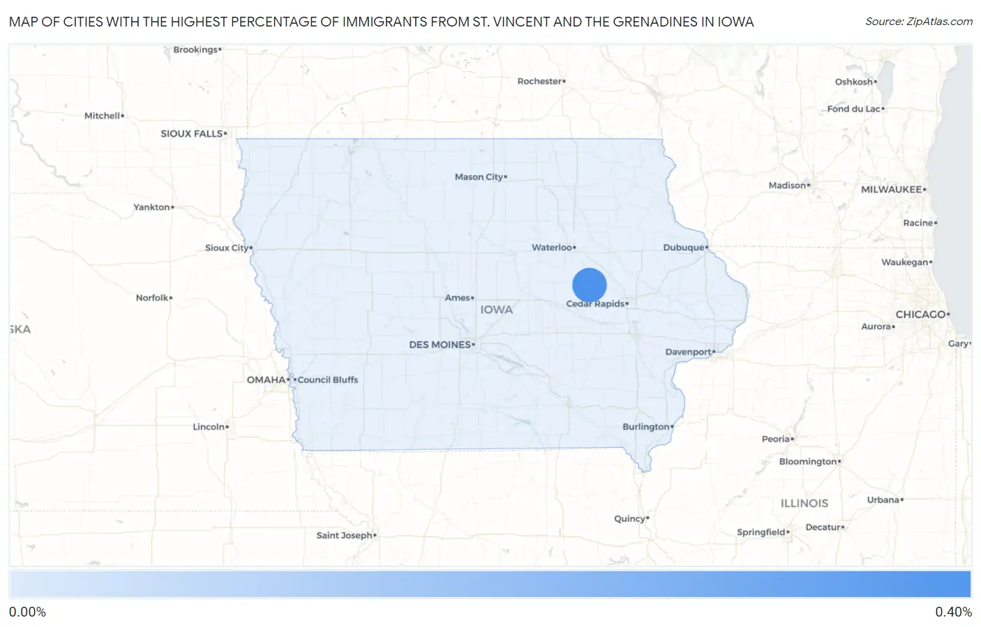 Cities with the Highest Percentage of Immigrants from St. Vincent and the Grenadines in Iowa Map