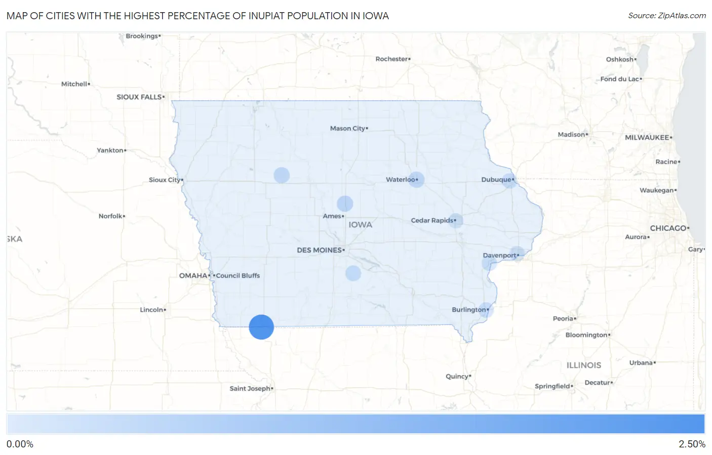 Cities with the Highest Percentage of Inupiat Population in Iowa Map