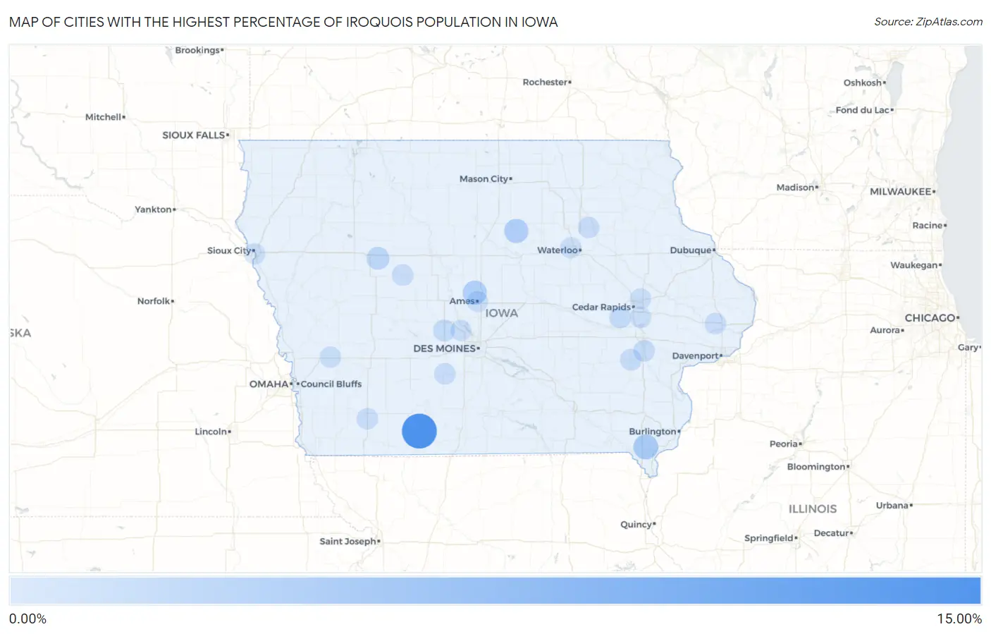 Cities with the Highest Percentage of Iroquois Population in Iowa Map